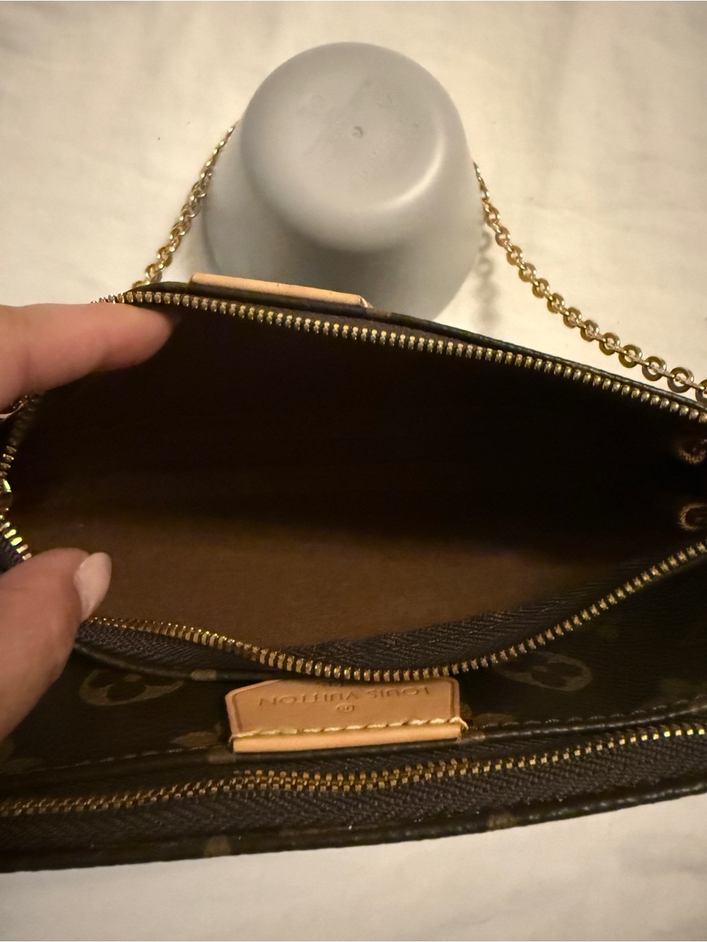LV Multi Brown Monogram Canvas Pochette Bag with Gold Chain - Picture 3 of 4